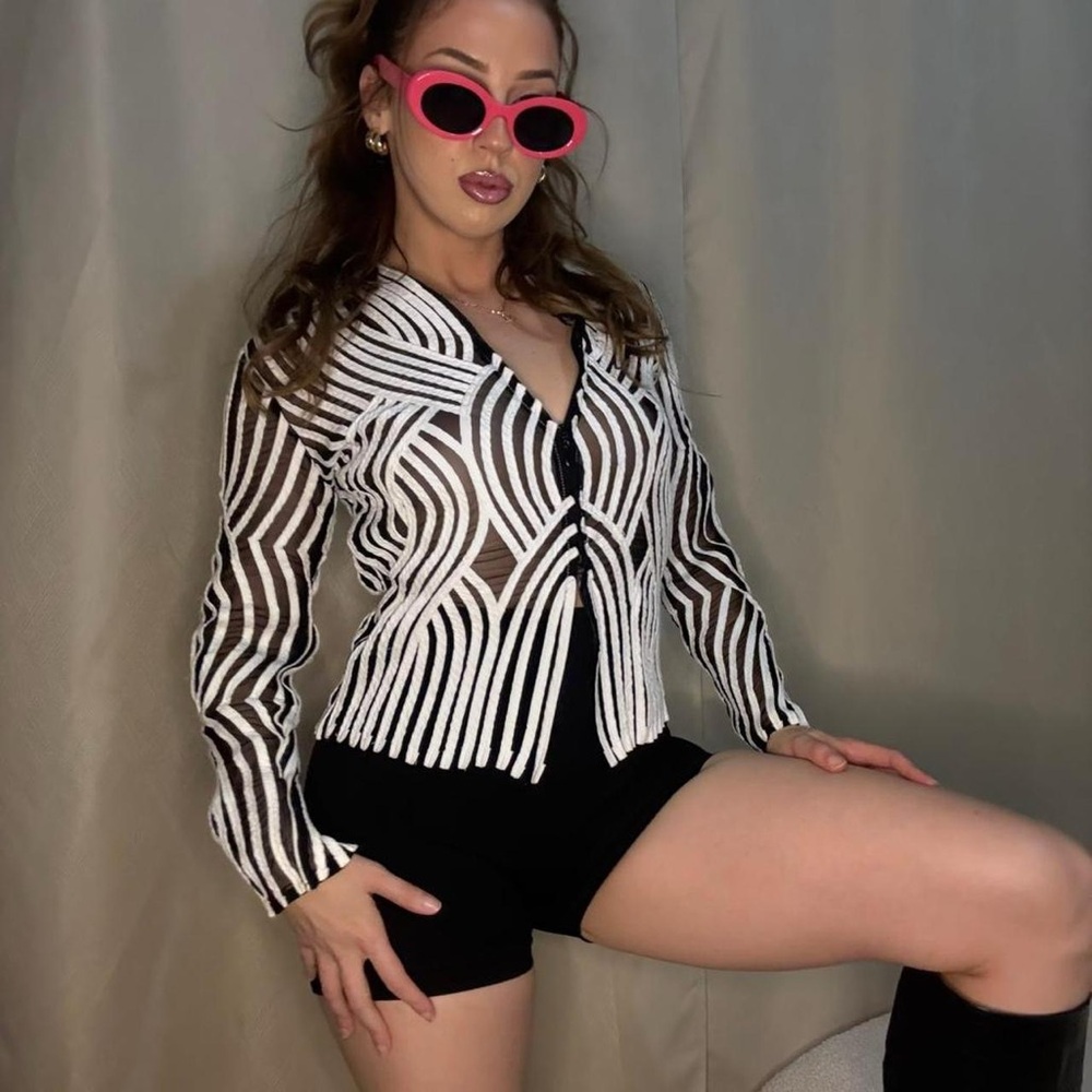 Stylish Black and White Mesh Alexandra Rosati Blouse